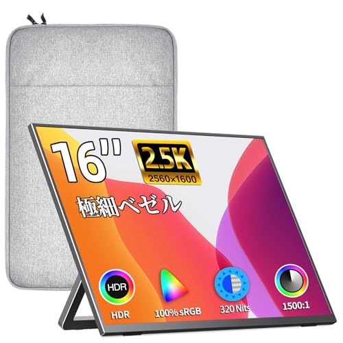 kksmart 移動性管する 16in 独立独歩型 薄型 軽さ730g ベゼルレス 100%sRGB広色域 2K解像力 2560x1600 WQXGA すがた絵比合わせる能力のある 非光輝IPSダイアログボックス 納める入れもの付 Type-C/miniHDMI繋ぎ合わせる能力のある なおなお書き5/XBOX/Switch/パソコン/Macなど相応う NK-16G