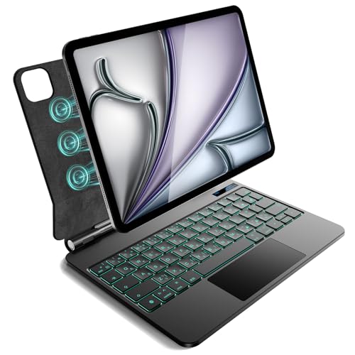 iPad Air 11 インチ(M3 2025 年モデル/M2 2024 年モデル)、iPad Air 第5/4世代, iPad Pro 11 インチ(第4/3/2/1 世代)用 磁気キーボードケース 軽量JIS日本語配列 磁気装着 マルチジェスチャートラックパッド・7 色バックライト・ショートカットキー・自動スリープ/起動機能付