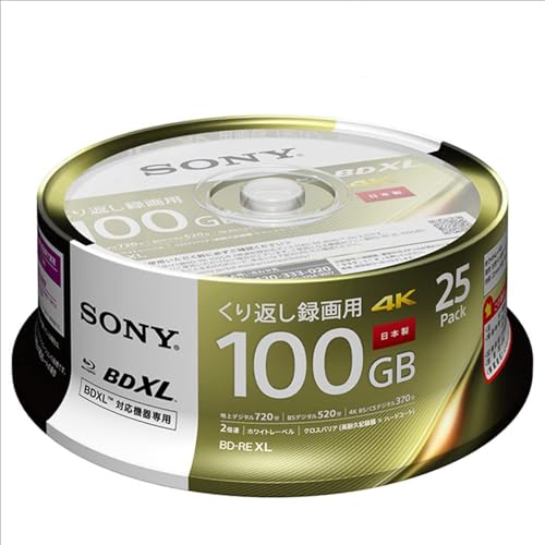 ソニー 日本製 ブルーレイディスク BD-RE XL 100GB (1枚あたり近所地デジ約12第四次元) 繰り返し録画用 25枚入り口・入口 2倍速ダビング相応う  容れもの絶無 25BNE3VEPP2 録画・録音用メディア-TV・オーディオ・カメラ-ブルーレイディスクメディア