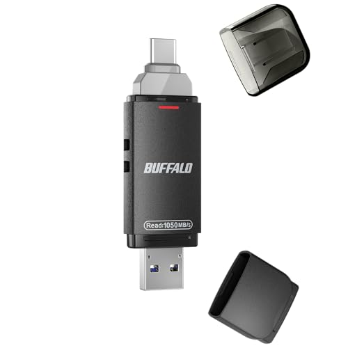 バッファロー SSD 外付け 1TB Type-C Type-A 両対応 USB3.2(Gen2) 読込速度 1050MB/秒 iPhone 17 /17 pro/iPad/Android/Windows/Mac バックアップ 容量不足解消 exFAT コンパクト スティック型 SSD