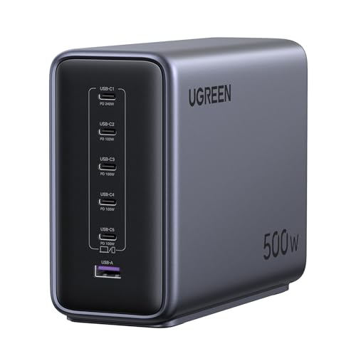 UGREEN 500W 充電器 type-c 卓上 急速 単ポート最大240W 高出力 GaN PD3.1 240W 6ポート:5&times;USB-C 1&times;USB-A 6デバイス同時急速充電 スマホ/PC/パソコン/ipad/macbookに対応 2mの電源ケーブル付き PSE技術基準適合 X759 iphone17シリーズ｜ショップあまのとり