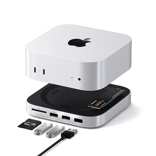 SATECHI Mac Mini M4 ハブ スタンド NVMe SSD エンクロージャー搭載 M4 Mac Mini ドック 最大10Gbps USB-A x2 USB-Aデータポート SDカードリーダー対応 M4 対応 - シルバー