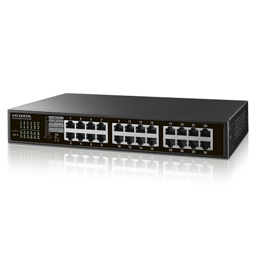IODATA 24ポート スイッチングハブ ギガビット対応 ループ検知 防止 ポートVLAN リンクアグリゲーション モード切替 セキュリティ 冗長性 L2 ファンレス メタル筐体 壁面設置 壁掛け 電源内蔵 日本メーカー ETG-ESH24LM