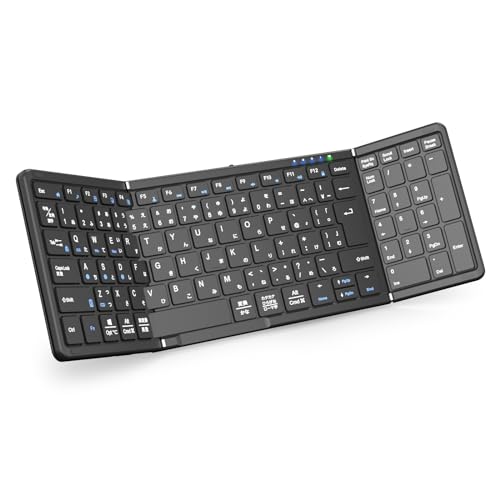 Omikamo Bluetooth キーボード 折り畳み式 ワイヤレス テンキー付き 日本語配列 ipad キーボード 左右Shiftキー/L型Enterキー搭載 フルサイズ マルチペアリング iOS/Windows/Mac/Google対応 USB-C充電式 パンタグラフ コンパクト 無線 薄型 軽量 (黒)