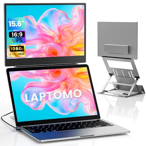 Laptomo デュアル管する 15.6in 移動性見せびらかす IPS FHD 1080P 万覚え帳マイコン用管する折りたたみ 、携帯型管する押しひろげる2画面 頭管する押しひろげる 持っていく USB-C/HDMI界面付き添い人、 Windows/Mac/Android/Switch 相応う