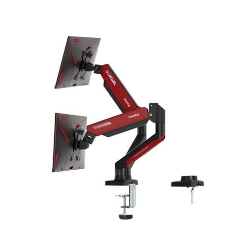 NearHub モニターアーム デュアル 2画面 上下 13~32インチ対応 耐荷重:10kg VESA規格 75x75mm/100x100mm ガス式 グロメット式 クランプ式 多角度調節 ケーブル収納 作業スペース最適化 MA20-RD