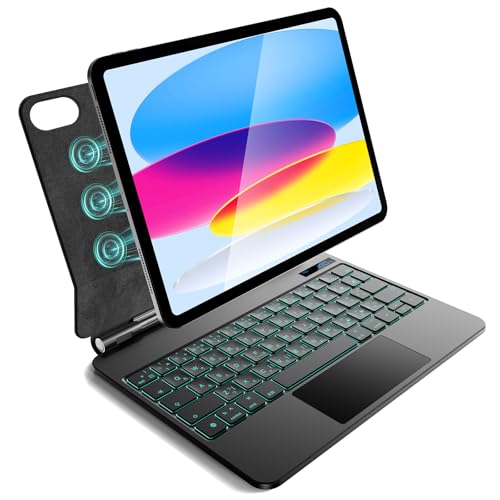 iPad A16 第11世代/第10世代用 磁気キーボードケース 軽量JIS日本語配列 磁気装着 マルチジェスチャートラックパッド 7 色バックライト ショートカットキー 自動スリープ/起動機能付き ブラック