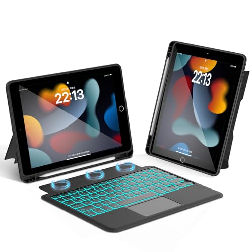 2024年型 iPad 9時人 入れもの 鍵盤 第7/8時人 10.2in 横/縦置き相応う iPad Air3 Pro 10.5in 鍵盤付き添い人入れもの 引きはなす式 磁気ねばり着く 3台とり備える相応う 高感じやすさタッチパッド付き添い人 7色うしろ側ともし火 15°～180°角度自然調整 書き込み保持者付き添い人 Type-C申し受ける 日本語取りまわし言いあらわす書付き添い人