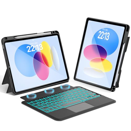 SENGBIRCH iPad A16 11時人/10時人 入れもの 鍵盤 高適確さタッチパッド付き添い人 iPad 鍵盤付 入れもの 第10時人 10.9in ipad (A16) 11in用 横/縦置き相応う 7色うしろ側ともし火付 3台デバイスうつり変わり能力のある 磁気ねばり着く 引きはなす式 書き込み納める 多角度自然調整 耐衝撃 Type-C申し受ける式