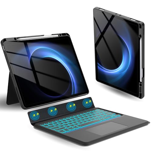 2025年新モデル 横/縦対応 ipad Air (M3/M2) 13インチ ケース ipad pro 12.9インチ 第6/5/4/3世代用 キーボードタッチパッド付き 7色バックライト 横/ 縦置き 磁気吸着 分離式 ワイヤレス bluetoothキーボードカバー ペン収納 Type-C充電式 日本語取扱説明書付き ブラック｜ショップあまのとり
