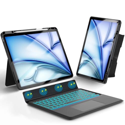 2025年モデル 横/縦対応 iPad Air M3/M2 11インチ キーボード タッチパッド付き ipad Air 第5/4世代 10.9インチ、ipad Pro 11インチ 第4/3/2/1世代対応 7色バックライト 横/ 縦置き 磁気吸着 分離式 ワイヤレス bluetoothキーボードカバー ペン収納 多角度調整 Type-C充電式