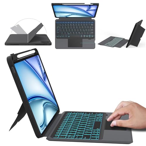 iPad Air 13インチ キーボード ケース M3/M2対応 iPad Pro 12.9 キーボード 高精度トラックパッド付き 3台デバイス切替 バックライト付き 横/縦置き ipad pro 12.9 第6/5/4/3世代 キーボード付き 軽量 薄型 分離式 多角度調整 pencil収納 Type-C充電式 日本語取扱説明書付