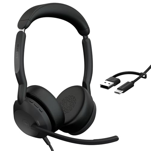 Jabra ヘッドセット Evolve2 50 UC Stereo USB C/A 両耳ヘッドセット 有線 ヘッドホン マイク付き ステレオ USB-C/USB-A接続 ノイズキャンセリング 1日中快適なレザークッション Teams/Zoom対応 会議 Bluetooth接続