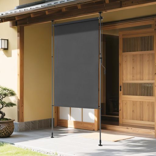 KELIXU 突っ張り式サンシェード 縦型 オーニングシェード 日除け 屋外 幅120cm ひよけ 目隠し 巻き取り式 高さ調節可能 断熱 遮光 防水シート 取り付け簡単 穴あけ不要 庭 ベランダ (グレー)|ショップアンドアンド