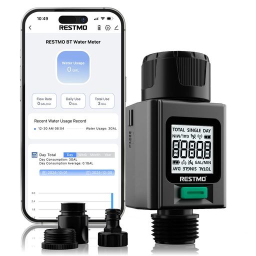 RESTMO スマート水流量計、180&deg;アダプティブガーデンホースタップメーター｜ショップアンドアンド