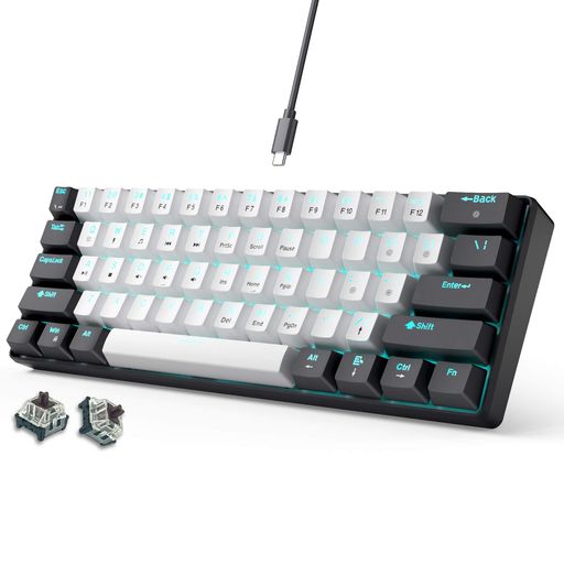 abucow60%メカニカルゲーミングキーボードブラウンスイッチ有線コンパクトキーボードアンチゴースト機能全キー同時押し対応61交換可能キーキャップ人間工学デザインWindows/Mac対応(ブラッ…