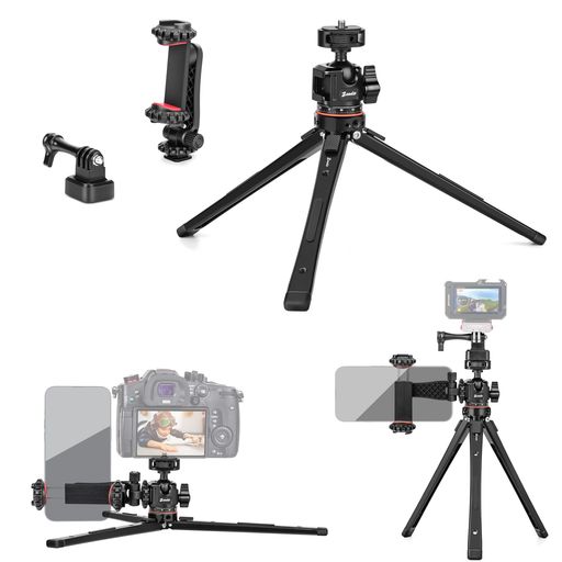 Zeadioユニバーサルヘビーデューティー金属元素製三脚一揃いの道具、360°ボールヘッド・スマホホルダー・アクションカメラアダプター付き添い人-iPhone/Androidスマホ、写真機、ジンバル、ブログ映画化、旅する…