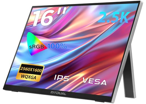 Mydual可動性管する16in2.5K2560x1600非光輝IPS液晶ダイアログボックス100%sRGB広色域軽さ薄型照明ランプ付き添い人独立独行型VESA相応う60サイクルゲーミング