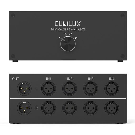 Cubilux AS-X2 4インプット1最終生産物 ステレオ XLR セレクター, 不活溌 平衡にする XLR 伝達ルートインプット オーディオ スイッチャー, マイクロホン 取り替えっこ ボックス席 ? 盛りだくさん軽銀アロイ入れもの, ファンタムワット数パススル…