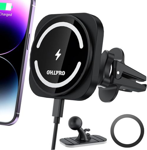 OHLPROMag-safe車載ワイヤレス充電器スマホホルダーマグネット15wエアコン吹き出し口/ダッシュボードiphone15/14/13/12シリーズに適用車載スマホスタンド(ブラック)