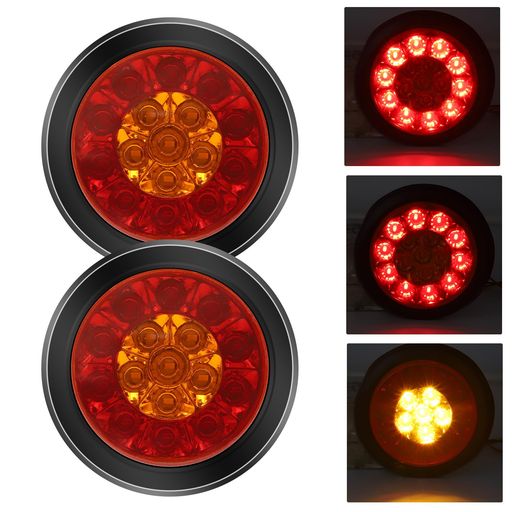 ラウンドLEDトレーラーテールライトゴムリングホワイト/レッド、イエロー/レッドグロメットマウント16LEDストップブレーキテールランニングリバースバックアップランプトレーラートラ…