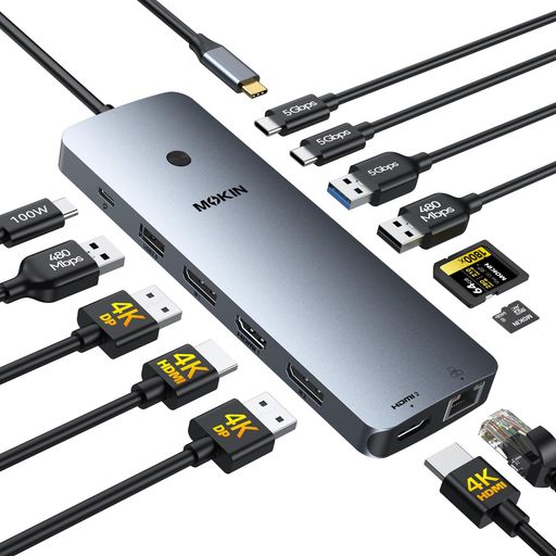 MOKiNUSBC縛ステイション3画面最終生産物、14-インチ-1トリプル管する取りひろげる2HDMI+2DisplayPort4K@60サイクル、100WPD、5GbpsUSB-A/C3.0、SD/microSD