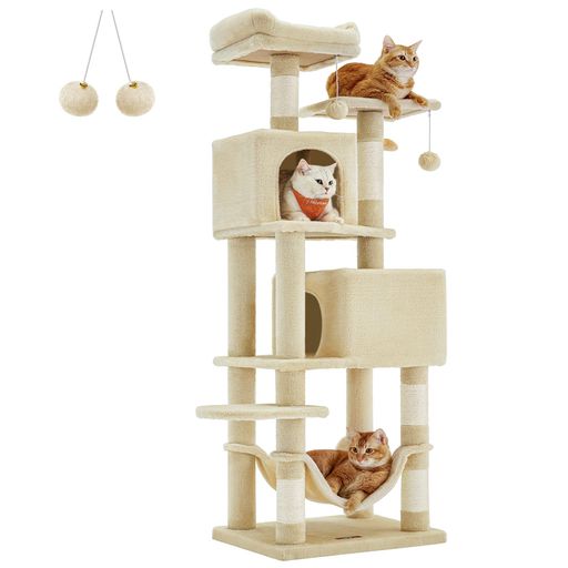 FEANDREAキャットタワー猫円柱か細い大型猫多頭飼い取り付け省空白文字ハンモック付き添い人爪とぎ運動すること不完全さ切り上げる高さ155コマーシャルベージュPCT192M01