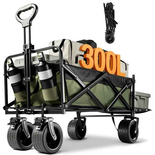 Aasnsnキャリーワゴン【300L大容量耐荷重250kg長物対応後部展開可】キャリーカートボトルポケット付きアウトドアワゴンキャンプ折りたたみワンタッチ収束式軽量静音