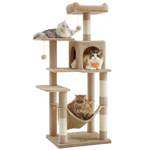 FEANDREAキャットタワースリム猫円柱ハンモック耐荷重15kg大型猫用今めかしい多頭飼い爪とぎ生まれながらサイザル麻紐高さ143CMPCT161K01