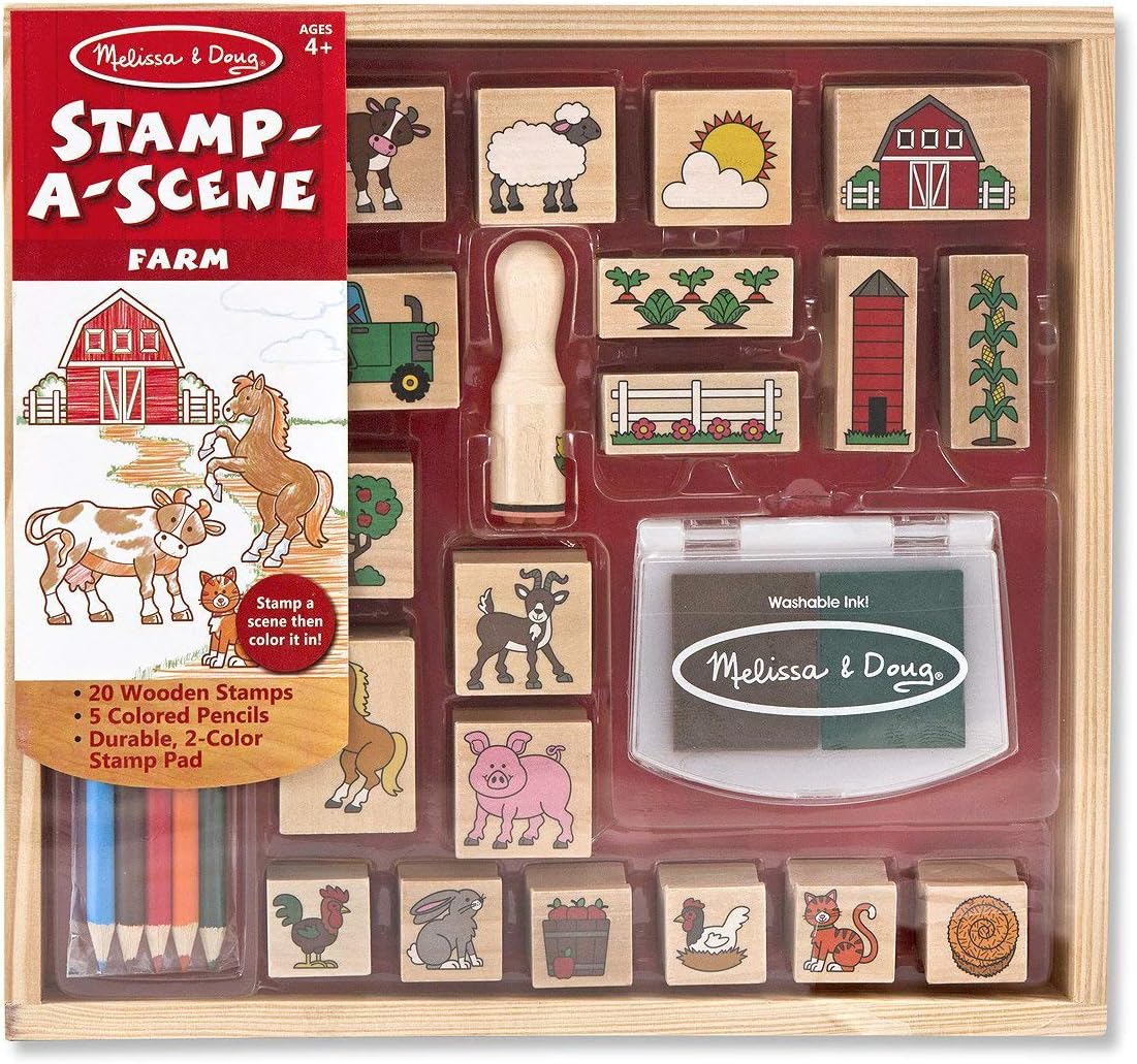 注目ショップ メリッサダグ おもちゃ 知育玩具 Melissa Doug Farm Stamp A Scene Wooden Stamp Set 1 Scratch Art Mini Pad Bundle Tsujide Co Jp