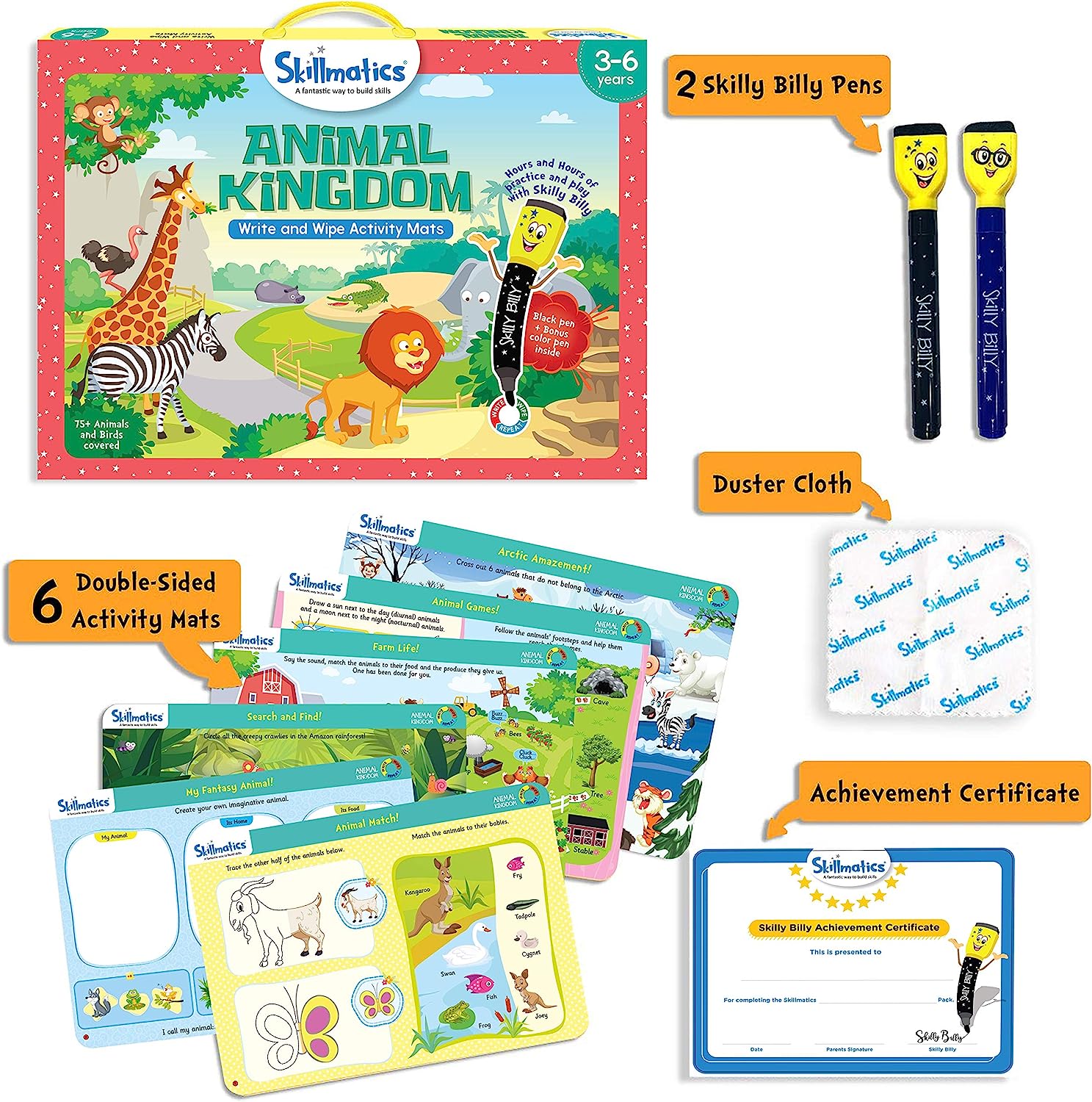 Rakuten Skillmatics スキルマティクス アメリカ 海外輸入 知育玩具 Educational Game Animal Kingdom Reusable Activity Mats With 2 Dry Erase Markers Gifts Preschool Learskillmatics Uldus Com