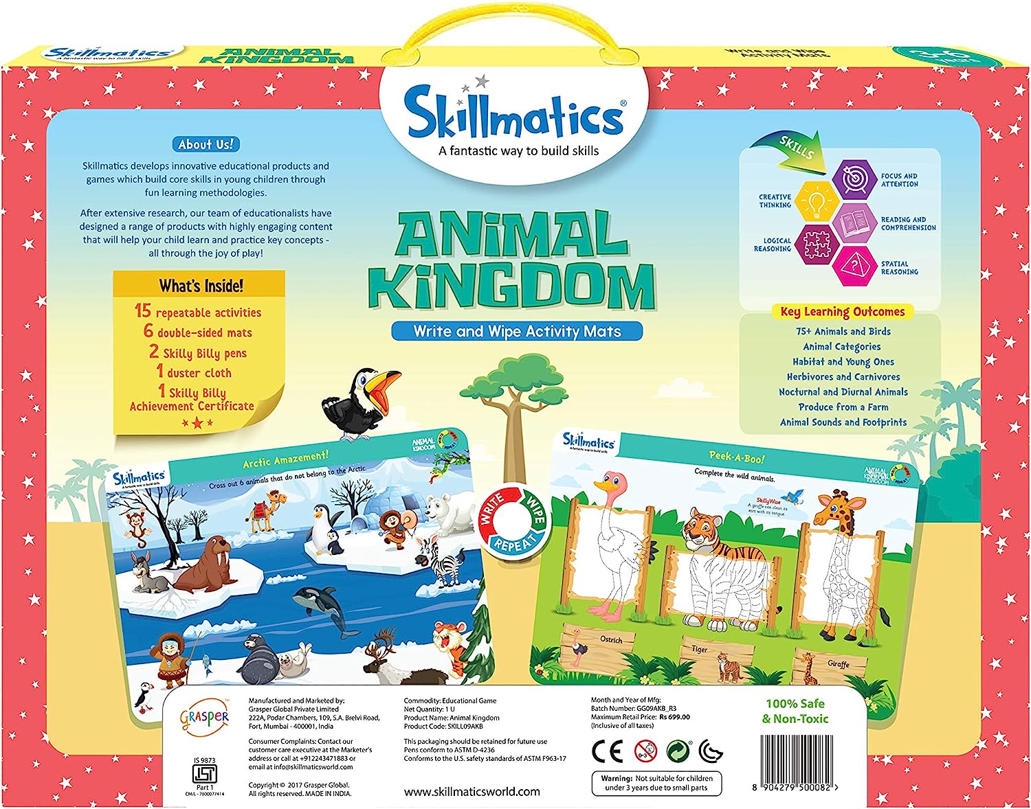 Rakuten Skillmatics スキルマティクス アメリカ 海外輸入 知育玩具 Educational Game Animal Kingdom Reusable Activity Mats With 2 Dry Erase Markers Gifts Preschool Learskillmatics Uldus Com