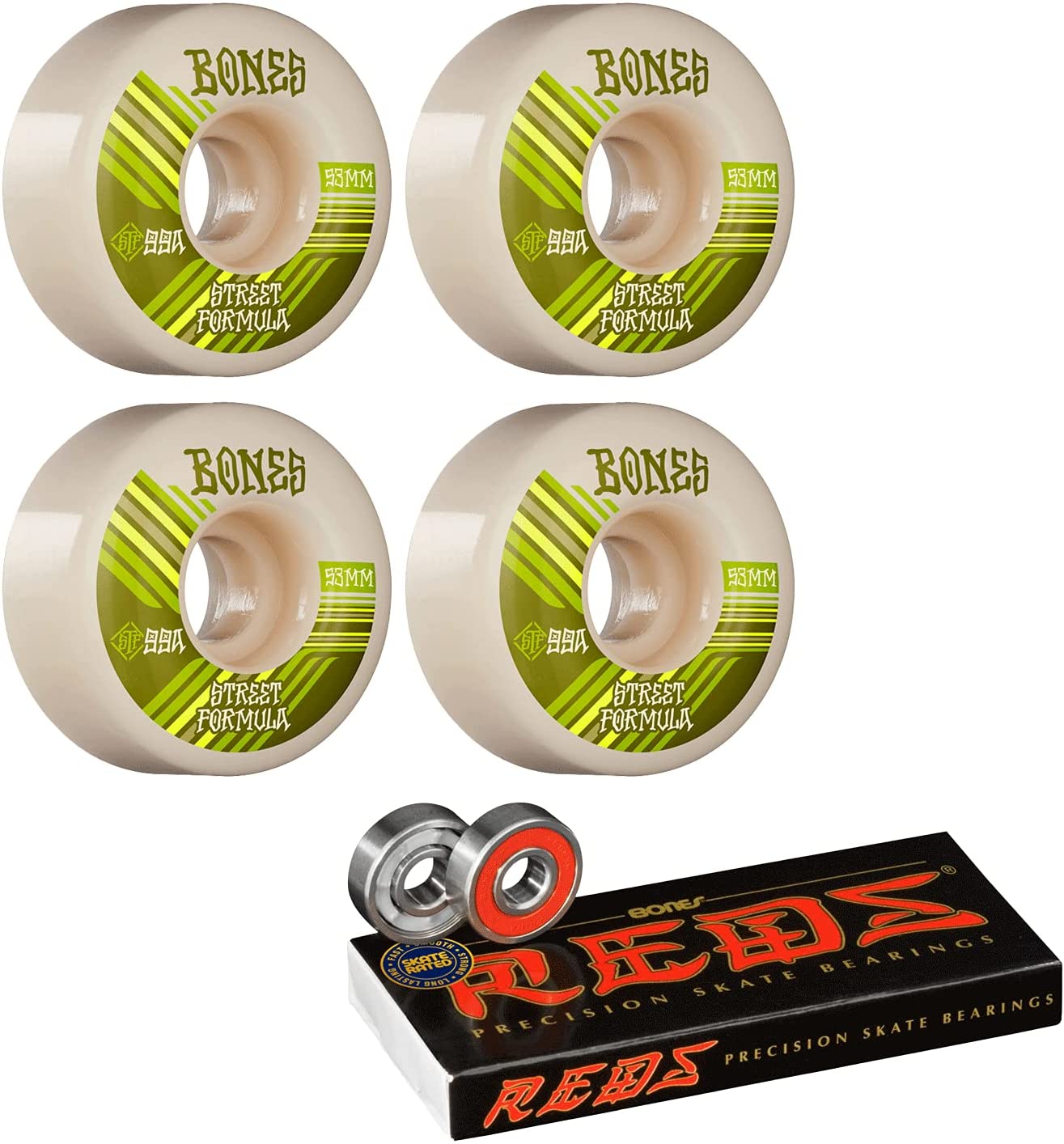 ウィール タイヤ スケボー スケートボード 海外モデル Bones Skateboard Wheels 53mm Retros V4 Wide STF  99A White W Redsウィール 日本正規代理店品