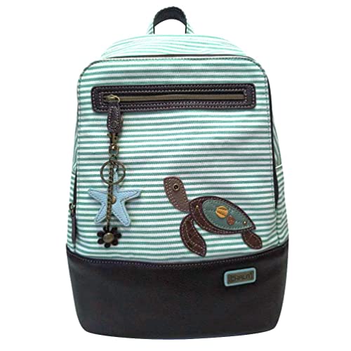 chala バッグ パッチ カバン かわいい CHALA New Deluxe Striped multipurpose-backpacks with detachable Key Charm, fit up to 14\" Laptop for Adult (Teal Stripe_ Sea Turtle)chala バッグ パッチ カバン かわいい