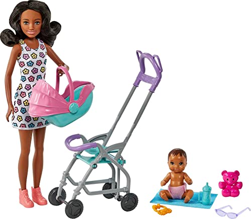 バービー バービーあやつり人形 Barbie Skipper Babysitters, Inc. Playset with Babysitter Doll (Curly Brunette Hair), Stroller, Baby Doll \u0026 5 Accessories, Toy for 3 Year Olds \u0026 Upバービー バービーあやつり人形