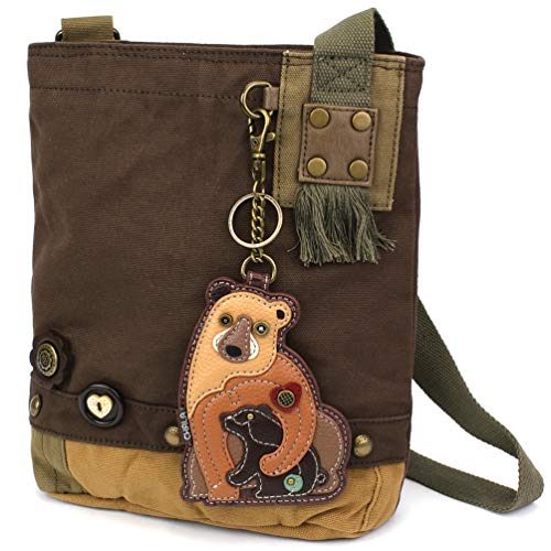 chala 御徒面子 継ぎ切れ 鞄 愛くるしい Chala Patch Cross-Body Women Handbag Canvas Messenger Bag - Two Bears - DarkBrownchala 御徒面子 継ぎ切れ 鞄 愛くるしい