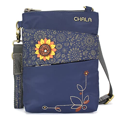 chala 御徒面子 継ぎ切れ 鞄 愛くるしい CHALA Venture Evolution RFID Cell Phone Purse - Women Nylon/Faux Leather Xbody Handbag with Adjustable Strap - Sunflower - navychala 御徒面子 継ぎ切れ 鞄 愛くるしい