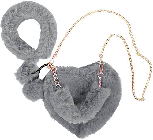 予約 Crossbody Cloud Fluffy Handbag Fur Bag Shell Purse Qzunique Heart Shoulder ハンドバッグ Faux Wallet Chain Girls かわいい Plush Womenqzunique For カバン Kids ユニーク バッグ
