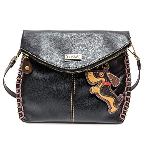 chala 御徒面子 継ぎ切れ 鞄 愛くるしい Chala Charming Crossbody Bag Shoulder Handbag With Flap Top and Zipper- Black (Wiener Dog)chala 御徒面子 継ぎ切れ 鞄 愛くるしい