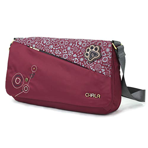 chala バッグ パッチ カバン かわいい CHALA CV-Envoy Messenger Bag - Women RFID Crossbody Messenger Bag with Adjustable Strap - Paw Print - burgundychala バッグ パッチ カバン かわいい