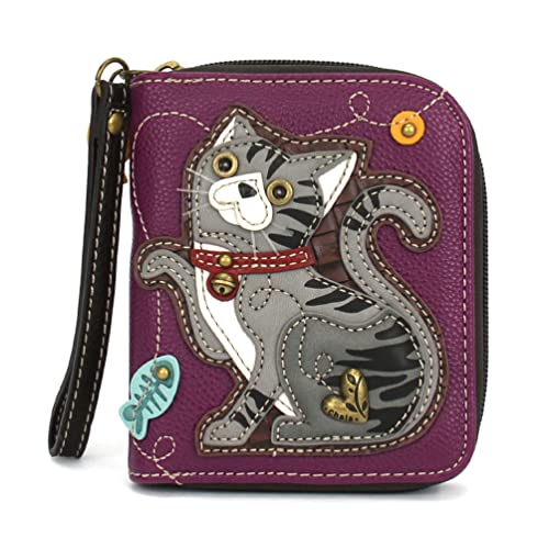 chala 財布 パッチ ウォレット チャラ CHALA Zip Around Wallet, Wristlet, 8 Credit Card Slots, Sturdy Pu Leather - Gray Tabby Cat - Purplechala 財布 パッチ ウォレット チャラ｜angelica