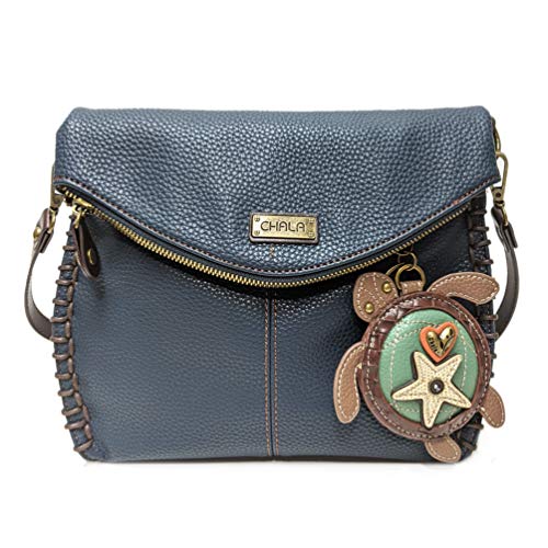 chala バッグ パッチ カバン かわいい CHALA Charming Crossbody Bag - Flap Top and Key Charm in Navy Blue, Cross-Body or Shoulder (Coin Purse_Turtle)chala バッグ パッチ カバン かわいい|angelica