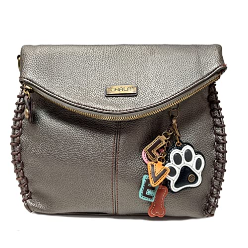 chala バッグ パッチ カバン かわいい CHALA Charming Crossbody Bag Shoulder Handbag With Flap Top and Zipper (Pewter_ 619 Paw)chala バッグ パッチ カバン かわいい