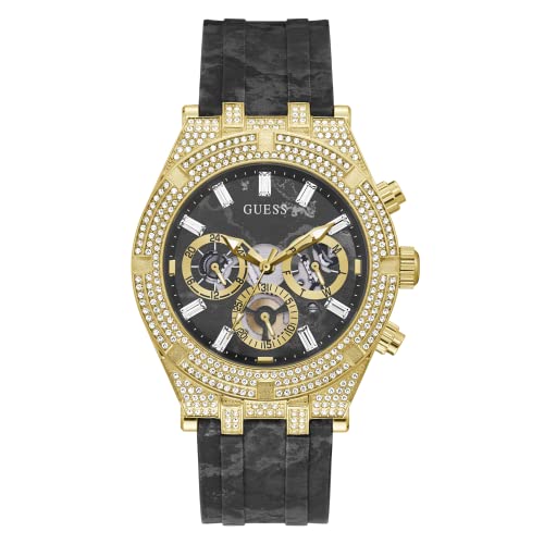 メンズ腕時計 腕時計 ゲス Guess メンズ 送料無料 Guess Men S Sport Crystal Multifunction 44mm Watch Black Dial Gold Tone Stainless Steel Case With Black Silicone Strap腕時計 ゲス Guess メンズ Angelica