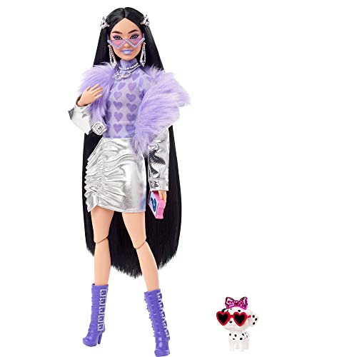 バービー バービーあやつり人形 Barbie Extra Doll and Accessories with Black Hair, Lavender Lips, Metallic Silver Jacket and Pet Dalmatian Puppyバービー バービーあやつり人形