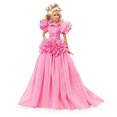 バービー バービーあやつり人形 Barbie Signature Pink Collection Doll 3, Barbie Doll (Blonde) with Silkstone Body, Wearing Ruffled Chiffon Gown, Gift for Collectorsバービー バービーあやつり人形