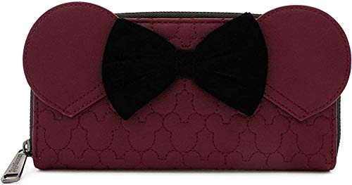 待ち合い室飛球 亜米利加 日本未発売 紙入れ ウォレット Loungefly Disney Minnie Mouse Quilted Zip Around Wallet with Velvet Bow待ち合い室飛球 亜米利加 日本未発売 紙入れ ウォレット