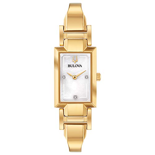 ウォッチ ブローバ レディース Bulova Ladies\u0027 Classic Diamond Dial Quartz Stainless Steel Watch, Rectangle, Mother-of-Pearl, Gold Toneウォッチ ブローバ レディース