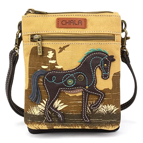 chala バッグ パッチ カバン かわいい CHALA Double Pocket Xbody Women RFID Protected Canvas Crossody Purse with Adjustable Strap - Horse -brownchala バッグ パッチ カバン かわいい｜angelica