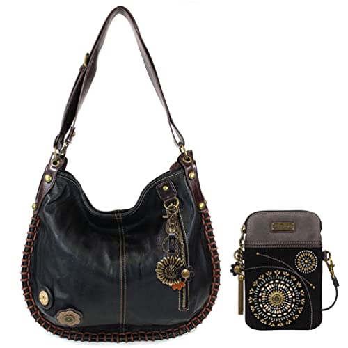 chala バッグ パッチ カバン かわいい CHALA Hobo Style Large Bag Shoulder Purse with & Chala Zip Wallet Combo Set (Black Metal Sunflower & Dazzled Crossbody Combo)chala バッグ パッチ カバン かわいい｜angelica